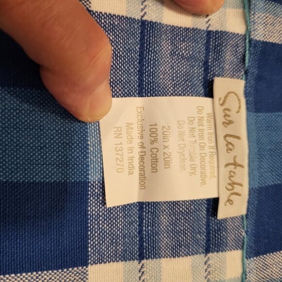 SUR LA TABLE Set of 4 Cotton Bead Trim Blue & White Plaid Placemats 20x20 India - Picture 5 of 6